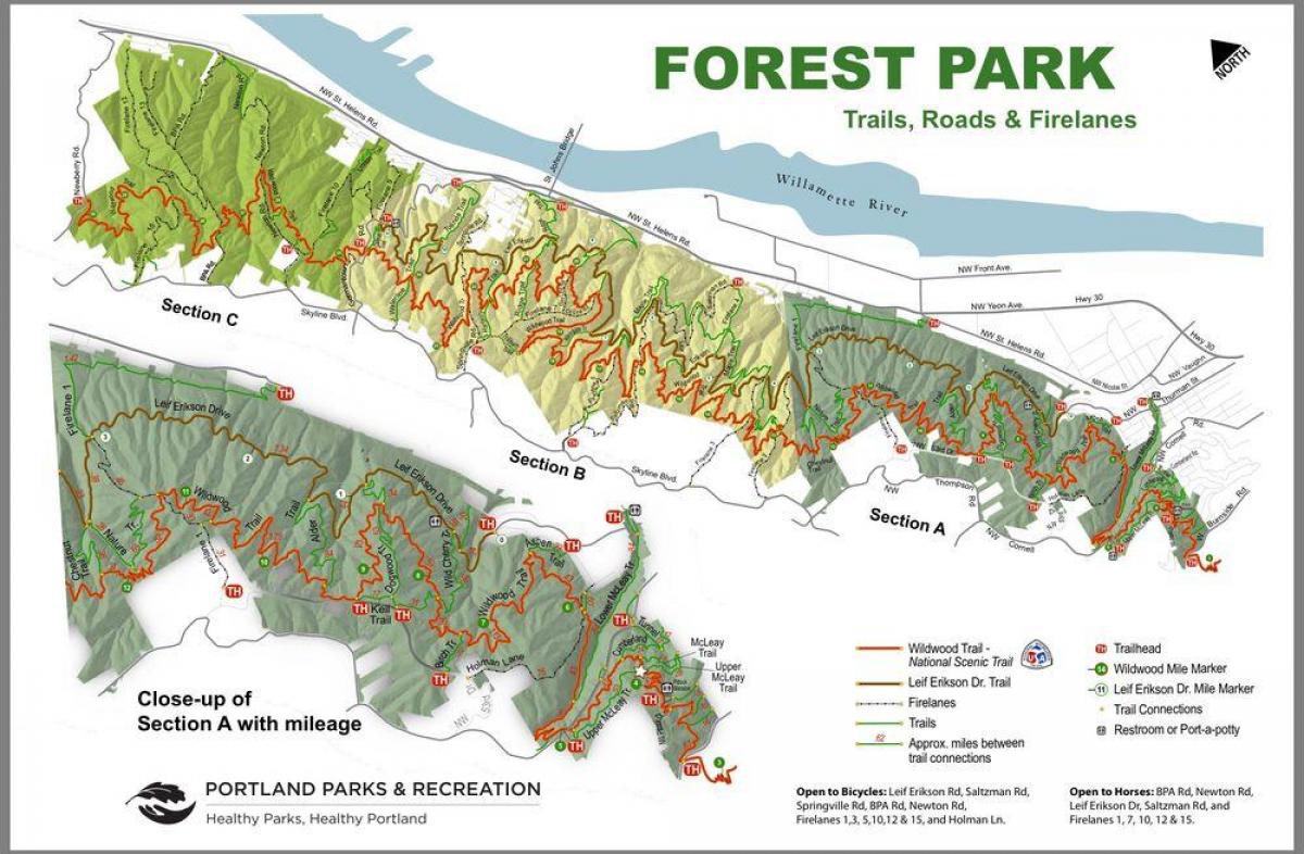 Meža Parka Portland trail karte