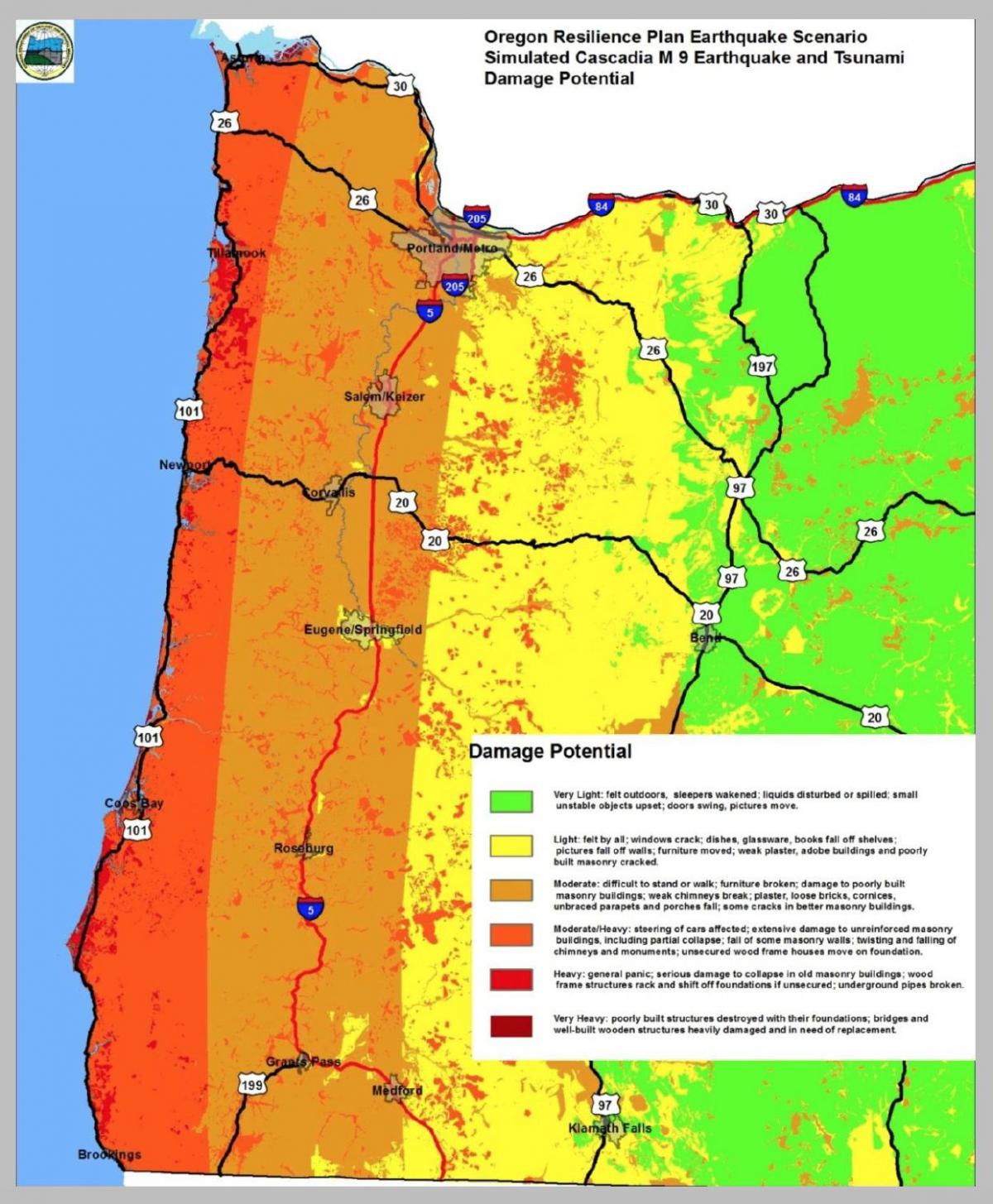 zemestrīce kartes Portland Oregon